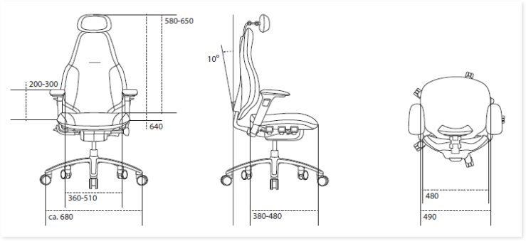 RH MEREO 220 Dimensioni sedia ergonomica RH Mereo
